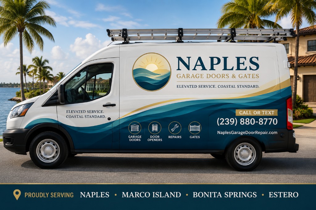 Naples Garage Doors & Gates branded service van parked in Naples, Florida